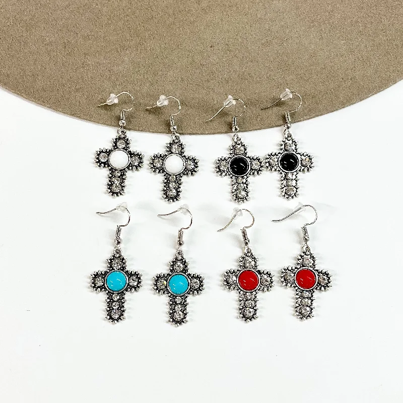 Hoop earrings with artistic filigree designs for an intricate, delicate finish-Buy 3 for $10 | Silver Tone Cross Earrings