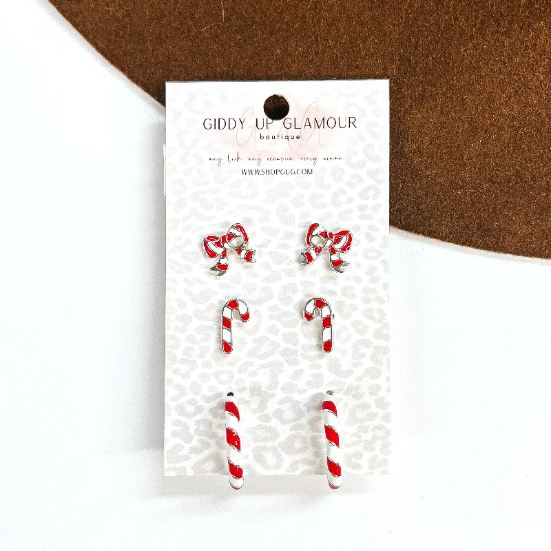 Small hoop earrings for a delicate and understated everyday wear-Candy Cane Earring Set