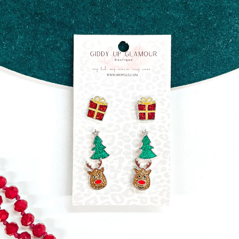 Best hoop earrings with geometric shapes for a modern and artistic appeal-Reindeer Earring Stud Set