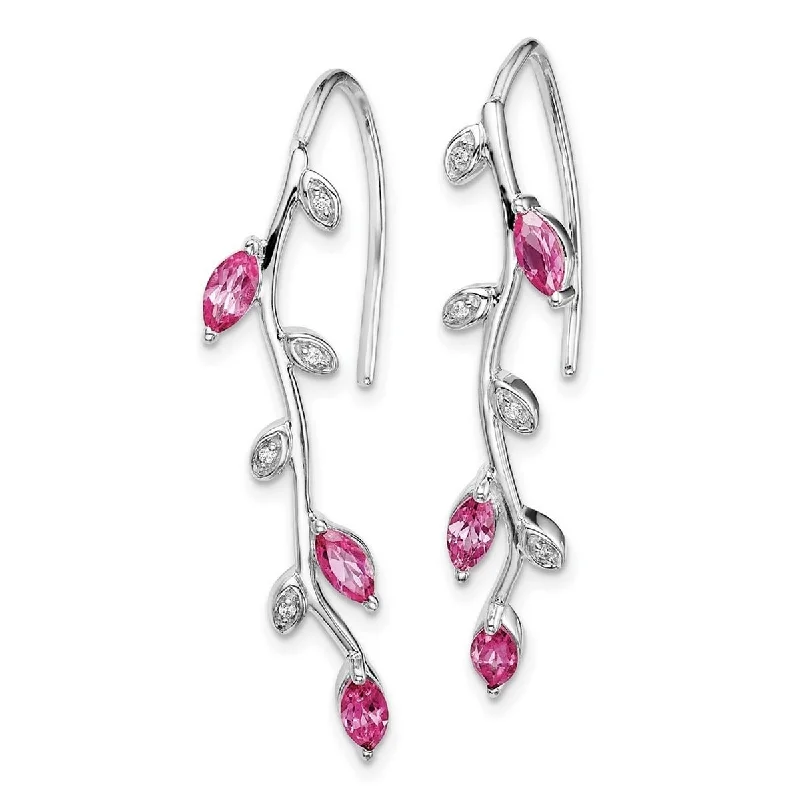 Hoop earrings with cut-out designs for a creative and lightweight effect-Curata 14k White Gold Diamond and Pink Sapphire Earrings Measures 34x6mm Wide