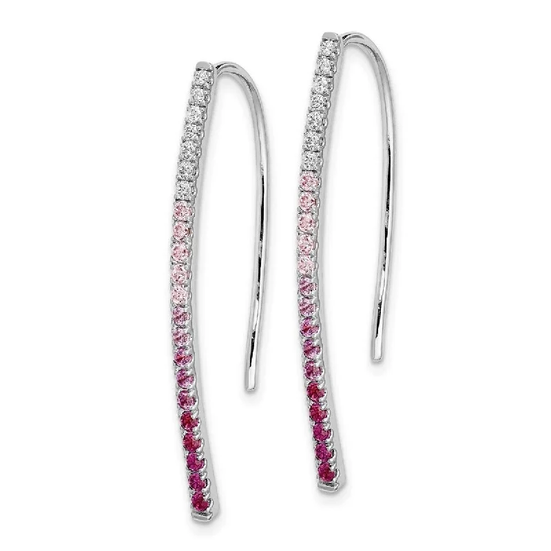 Hoop earrings with enamel stripes for a colorful and eye-catching design-Curata 14k White Gold Diamond and Pink Sapphire Earrings Measures 35x1mm Wide