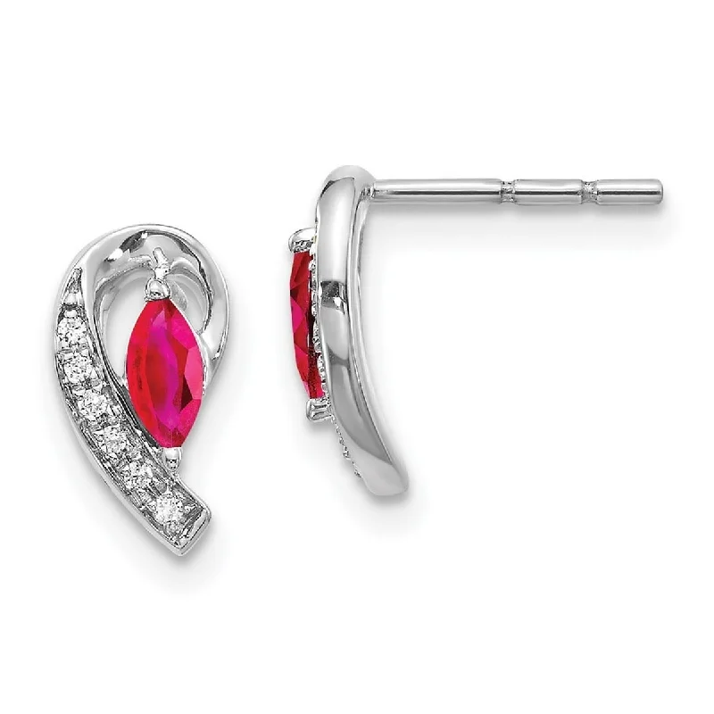 Hoop earrings with abstract shapes for an artistic and creative touch-Curata 14k White Gold Diamond and Ruby Earrings Measures 10x4mm Wide