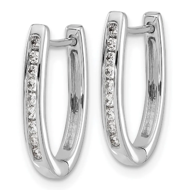 Best hoop earrings with tribal designs for a cultural and exotic aesthetic-Curata 14k White Gold Diamond Oval Hoop Earrings Measures 18x11mm Wide 2mm Thick