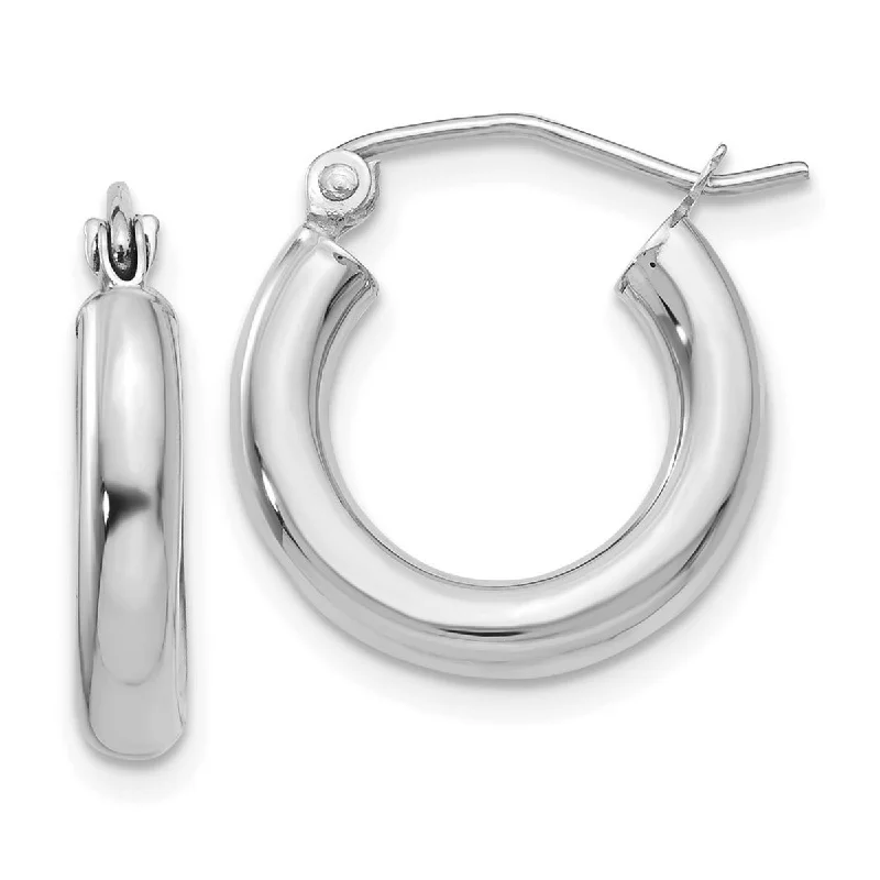 Hoop earrings with twisted leather for a chic and modern boho look-Curata 14k White Gold Polished 3x16mm Round Hoop Earrings