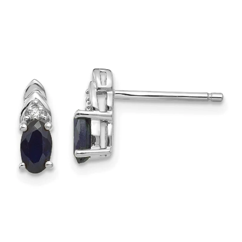 Hoop earrings with leather accents for a sleek and bold combination-Curata 14k White Gold Polished Sapphire Diamond Earrings Measures 9x4mm Wide