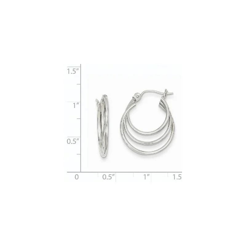 Hoop earrings with pearl accents for a chic and classic style-Curata 14k White Gold Polished Triple Hoop Earrings - 20x20mm