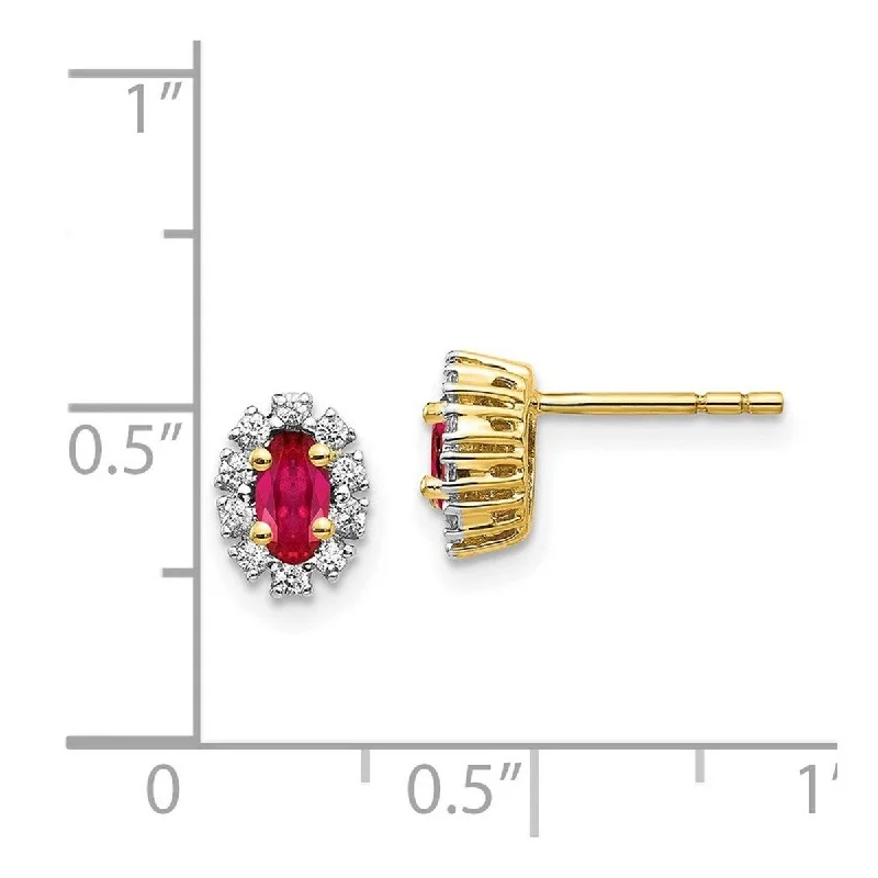 Best hoop earrings with vintage coins for a retro, antique-inspired style-Curata 14k Yellow Gold Diamond and Ruby Earrings Measures 7x6mm Wide