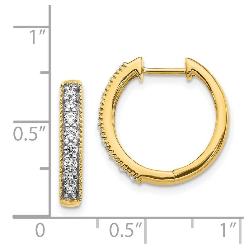 Hoop earrings with open designs for a modern, lighthearted vibe-Curata 14k Yellow Gold Diamond Milgrain Hoop Earrings Measures 16x17mm Wide 3mm Thick