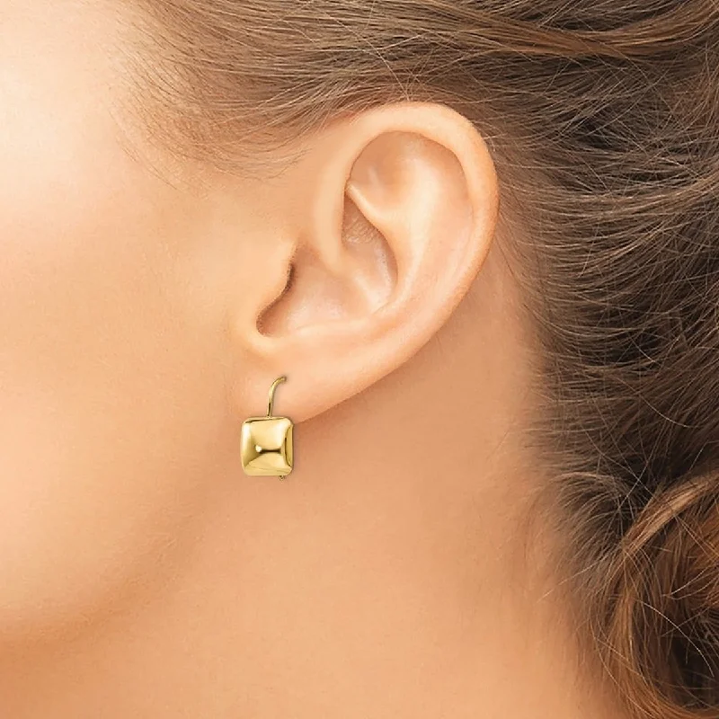 Hoop earrings with floral motifs for a feminine and nature-inspired look-Curata 14k Yellow Gold Polished 9.5mm Puffed Square Kidney Wire Earrings