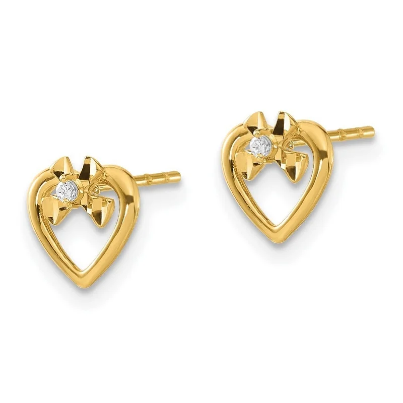 Hoop earrings with textured gold for a refined and sophisticated aesthetic-Curata 14k Yellow Gold Polished CZ Cubic Zirconia Simulated Diamond Love Heart Post Earrings Measures 8x8mm Wide