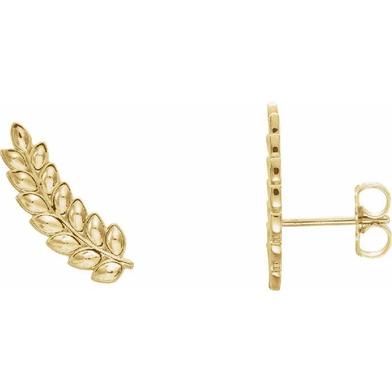 Best hoop earrings with baroque pearls for a luxurious and elegant vibe-Curata 14k Yellow Gold Polished Petite Leaf Earrings Climbers