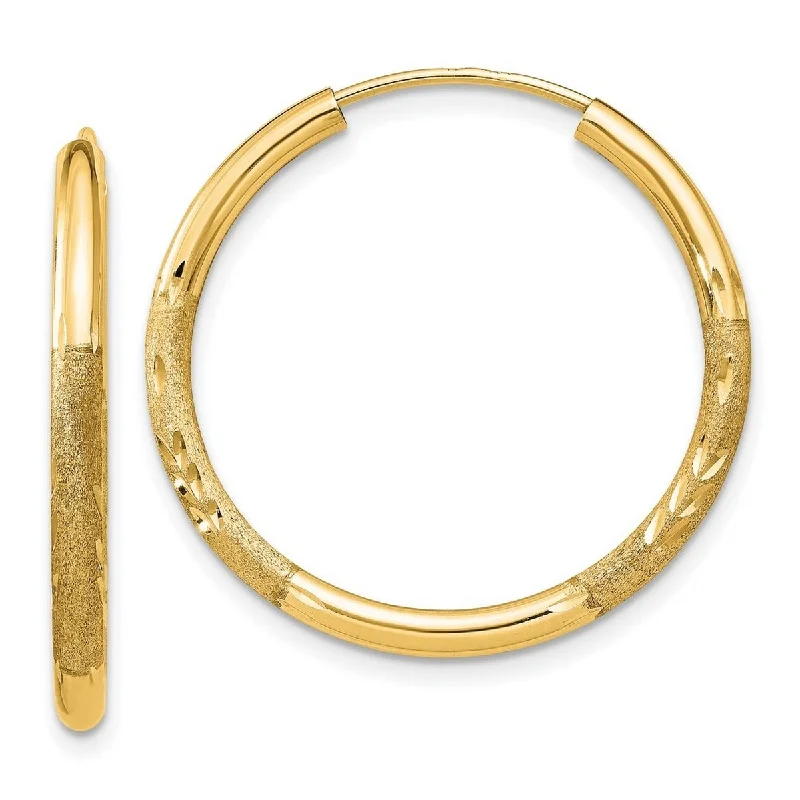 Best hoop earrings with minimal embellishments for a sleek and modern look-Curata 14k Yellow Gold Polished tube 2mm Satin Sparkle Cut Endless Hoop Earrings - 21x21mm Wide 2mm Thick