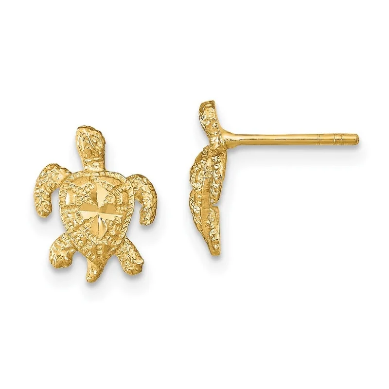 Best hoop earrings with Swarovski crystals for added sparkle and luxury-Curata 14k Yellow Gold Sparkle Cut Sea Turtle Post Earrings - 11x9mm