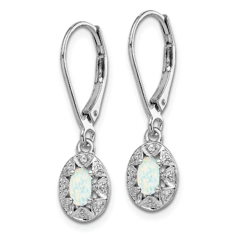 Hoop earrings with rhinestone-studded rims for a glamorous touch-Curata 925 Sterling Silver Dangle Polished Leverback Diamond and Simulated Opal Earrings Measures 26x7mm Wide