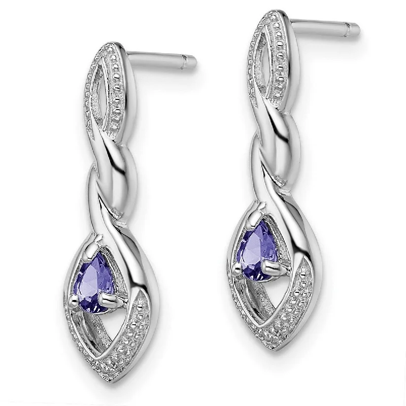 Hoop earrings with circle designs for a classic and timeless shape-Curata 925 Sterling Silver Dangle Polished Rhodium Plated Diamond and Tanzanite Post Earrings Measures 22x6mm Wide