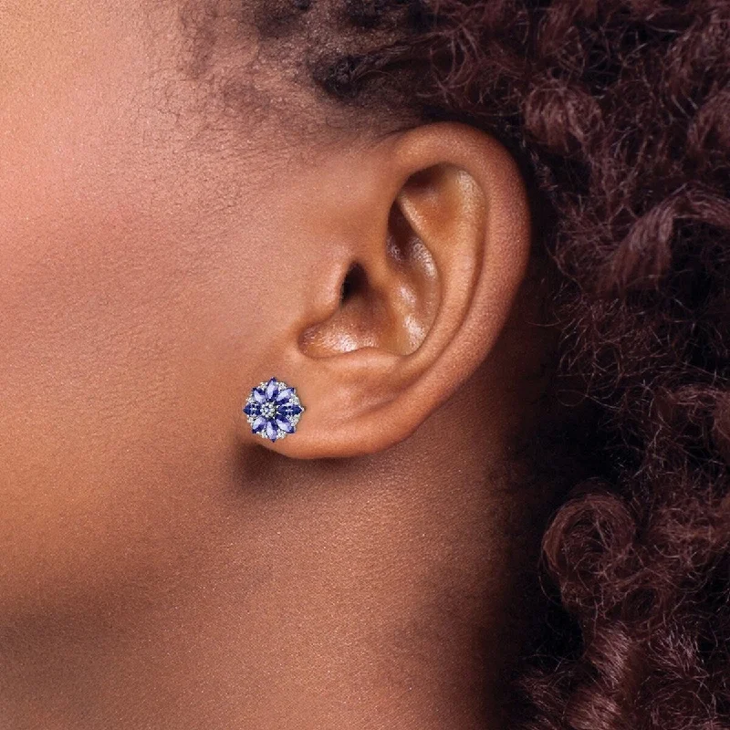 Small hoop earrings for a delicate and understated everyday wear-Curata 925 Sterling Silver Polished Rhodium Plated Diamond and Tanzanite Post Earrings Measures 10x10mm Wide