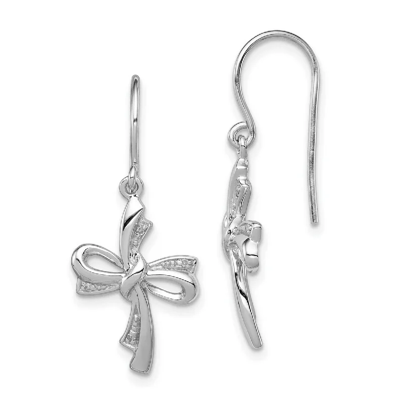 Best hoop earrings with gold-plated finishes for an affordable luxury vibe-Curata 925 Sterling Silver Polished Shepherd hook Rhodium Plated Diamond Religious Faith Cross Long Drop Dangle Earrings