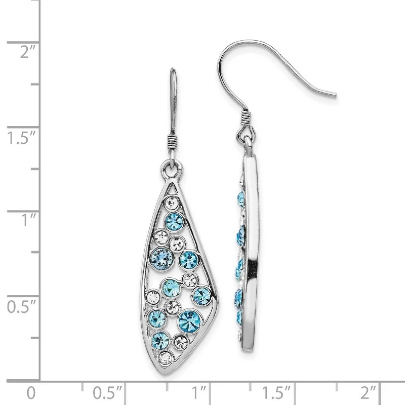 Best hoop earrings with intricate beaded details for a textured, stylish appearance-Curata 925 Sterling Silver Rhodium Plated Clear and Blue Crystal Wing Dangle Earrings Measures 1.75mm long