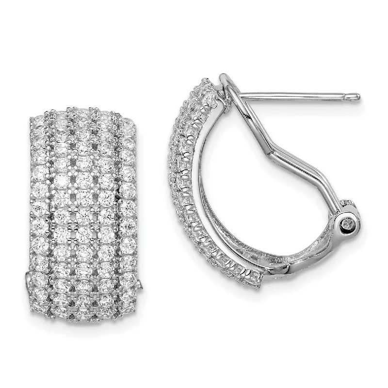 Best hoop earrings with geometric hexagon shapes for a modern, angular look-Curata 925 Sterling Silver Rhodium Plated CZ Cubic Zirconia Simulated Diamond 5 row Omega Earrings Measures 19.46x16.45mm Wide