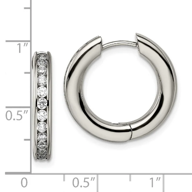 Hoop earrings with abstract wirework for an artistic, unique look-Curata Titanium Polished CZ Cubic Zirconia Hinged Hoop Earrings (3mm x 20mm)