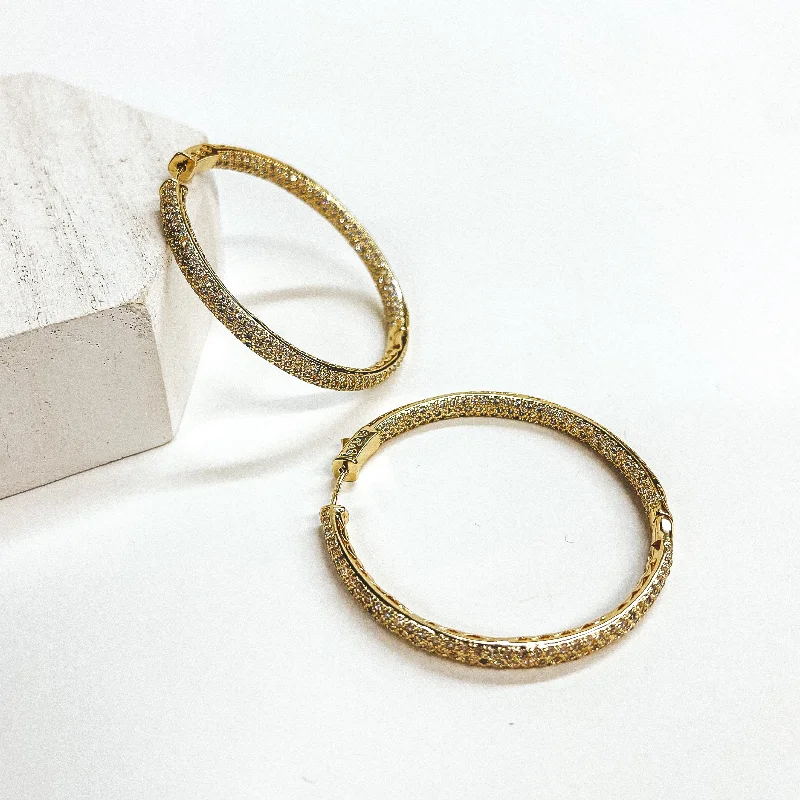 Stylish hoop earrings with diamond accents for an elegant and sparkling effect-CZ Crystal Pave Hoop Earrings in Gold