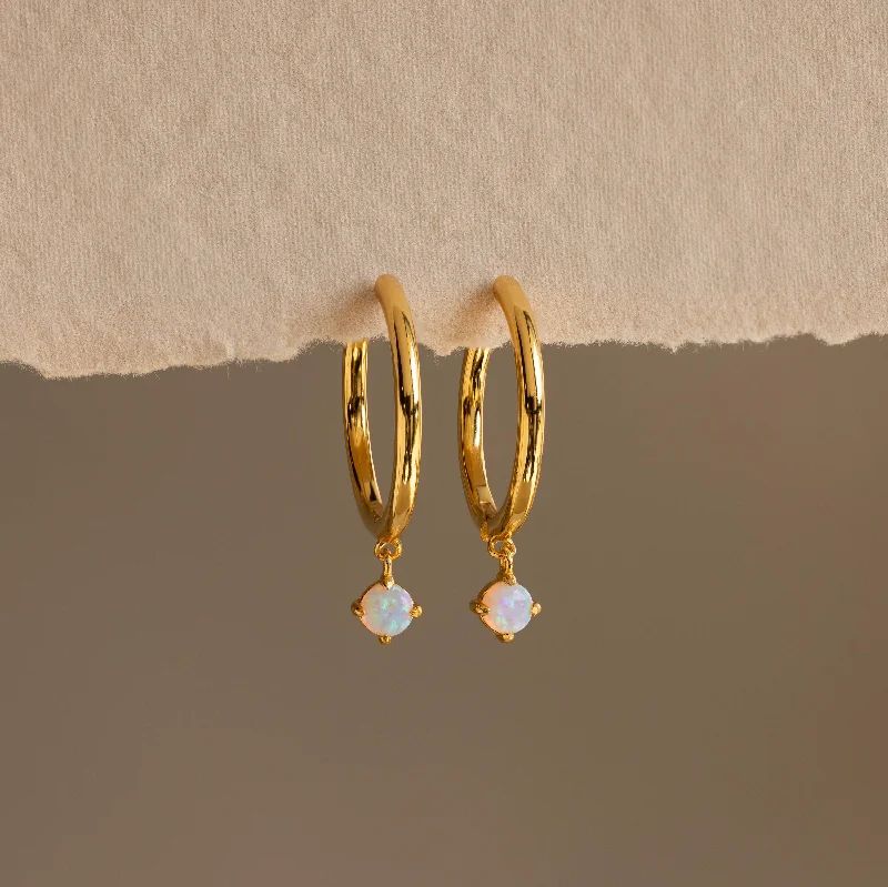 Hoop earrings with a matte finish for a sleek and sophisticated appearance-Dainty Opal Drop Huggies