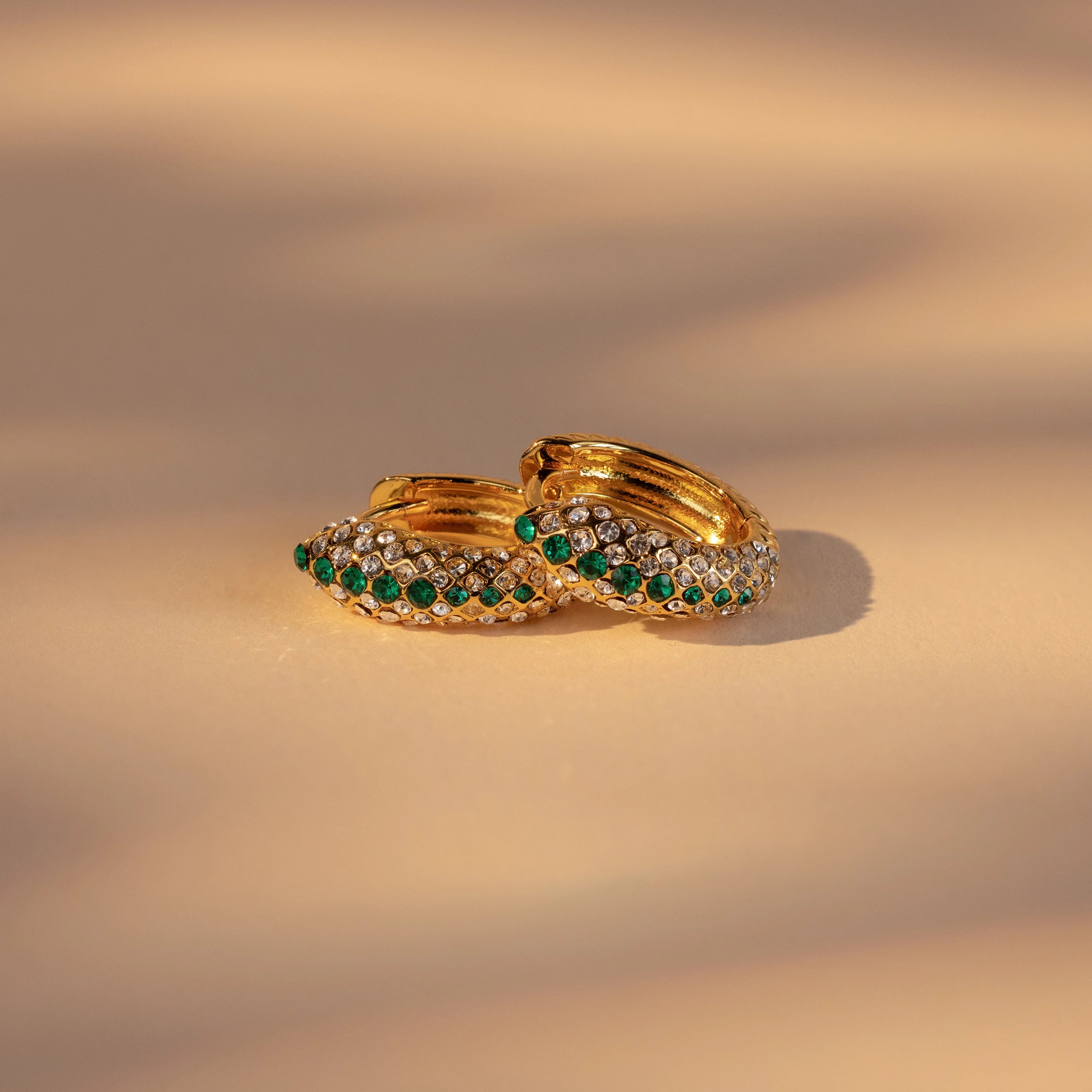 Best hoop earrings with satin ribbons for a soft, feminine appearance-Emerald Pave Snake Hoops