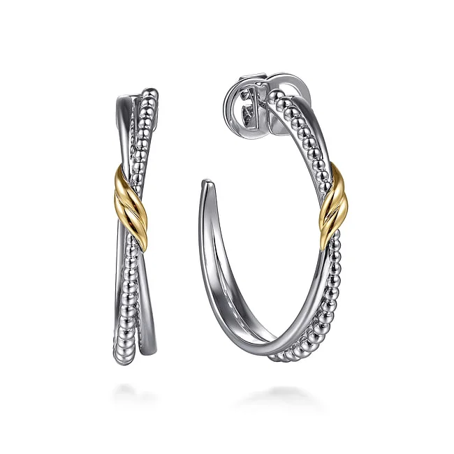 Best hoop earrings with intricate beaded details for a textured, stylish appearance-Gabriel & Co Silver and Yellow Gold Bujukan Hoop Earrings