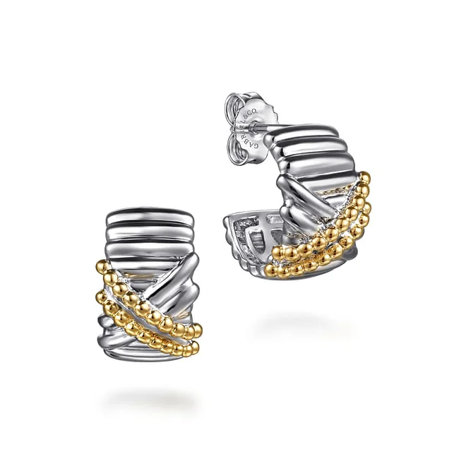 Stylish hoop earrings with diamond accents for an elegant and sparkling effect-Gabriel & Co. Silver and Yellow Gold Hoop Earrings