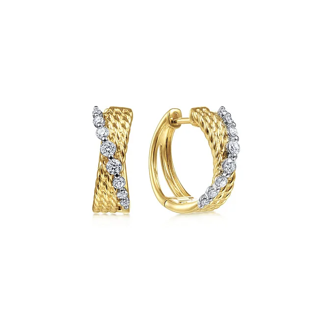 Best hoop earrings with sparkling cubic zirconia for a brilliant, budget-friendly effect-Gabriel & Co. Two Tone Twisted Diamond Huggie Earrings