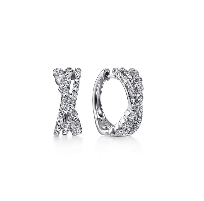 Best hoop earrings with matte finish for a sophisticated, understated design-Gabriel & Co. White Diamond Huggie Earrings