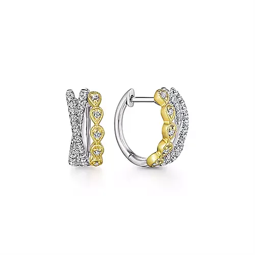 Hoop earrings with gold accents for a warm, elegant statement piece-Gabriel & Co. Yellow-White Diamond Huggie Earrings