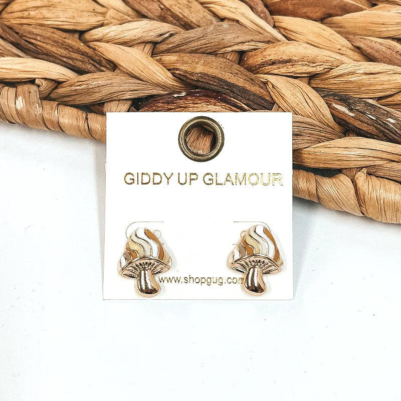 Hoop earrings with leather accents for a sleek and bold combination-Gold Mushroom Stud Earring in Ivory