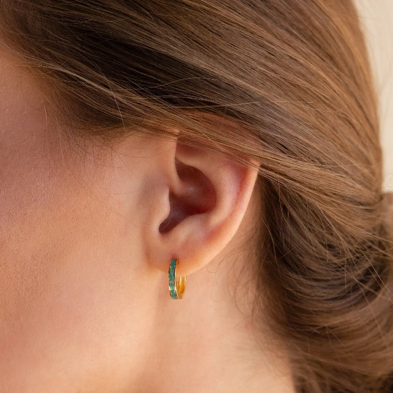 Best hoop earrings with snake-inspired designs for an edgy and fierce vibe-Green Opal Inlay Hoops