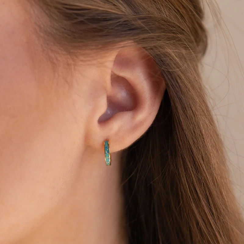 Hoop earrings with removable pendants for a versatile and customizable accessory-Green Opal Inlay Huggies