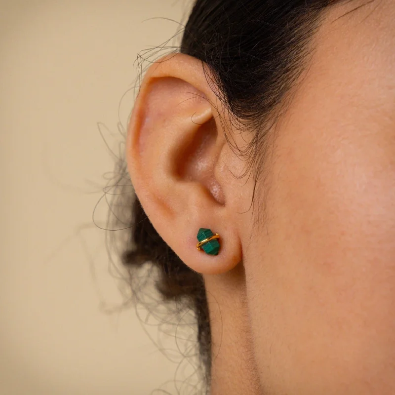 Hoop earrings with gold accents for a warm, elegant statement piece-Herkimer Malachite Studs