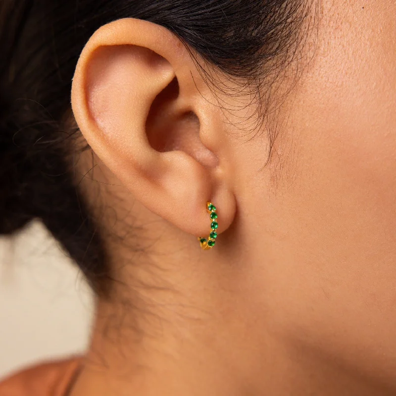 Hoop earrings with resin accents for a bold and colorful design-Inside Out Emerald Huggies