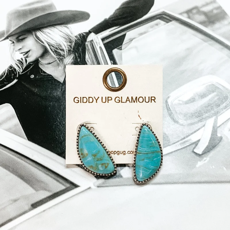 Best hoop earrings with vintage-style detailing for a nostalgic and timeless look-Irregular Shaped Faux Turquoise Stone Post Earrings in Silver Tone