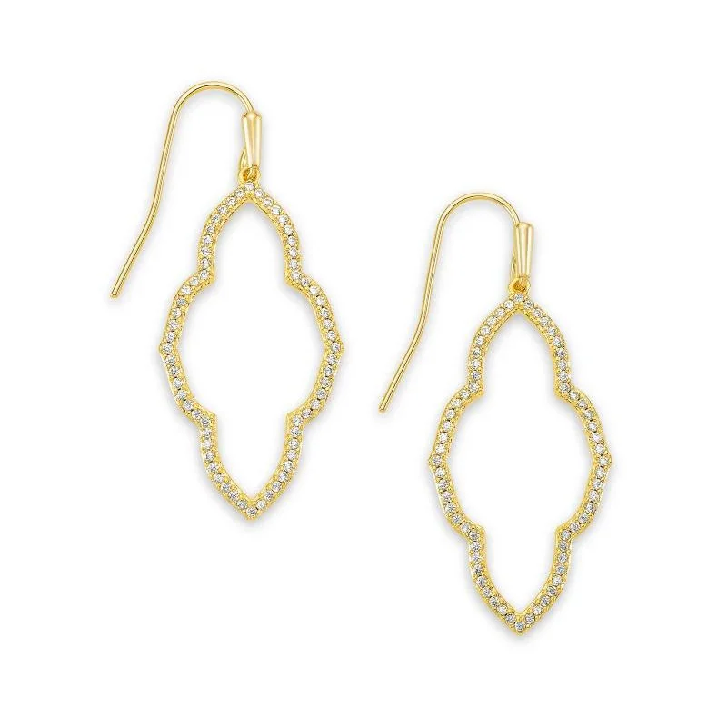 Hoop earrings with a matte finish for a sleek and sophisticated appearance-Kendra Scott | Abbie Gold Small Open Frame Earrings in White Crystal