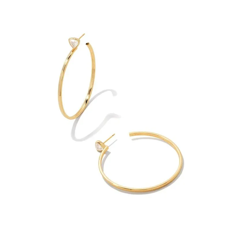 Hoop earrings with spiral designs for a dynamic and fluid look-Kendra Scott | Arden Gold Hoop Earrings in White Crystal