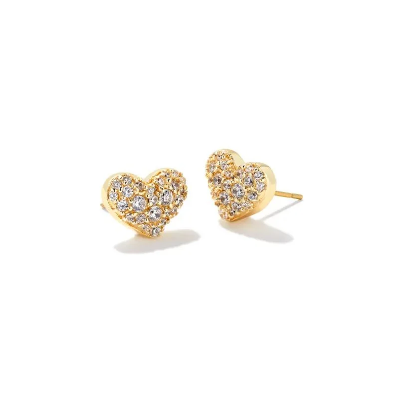 Hoop earrings with multi-tone finishes for a colorful and layered effect-Kendra Scott | Ari Gold Pave Crystal Heart Earrings in White Crystal