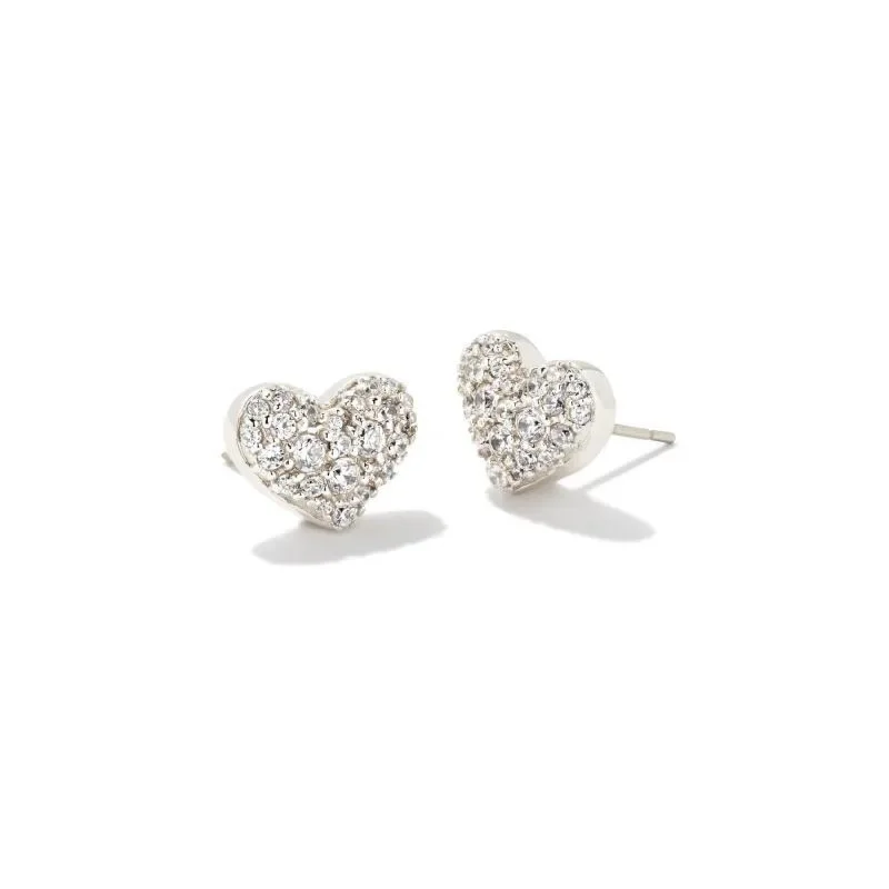 Best hoop earrings with custom engravings for a personalized and meaningful gift-Kendra Scott | Ari Silver Pave Crystal Heart Earrings in White Crystal