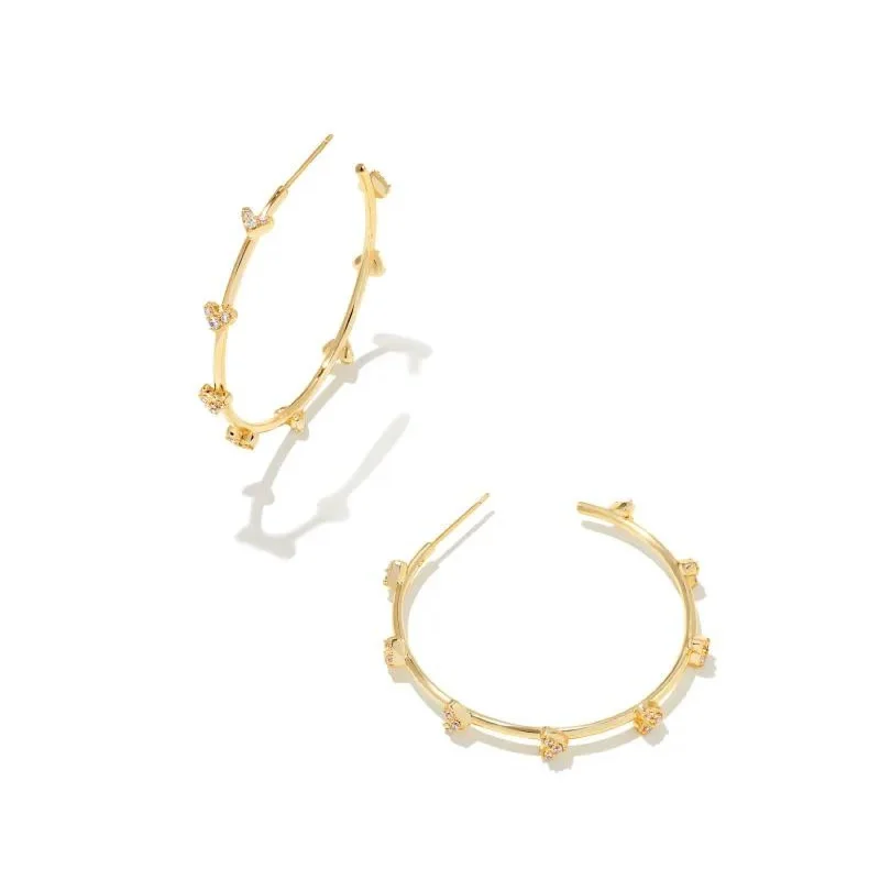 Best hoop earrings with infinity designs for a timeless and meaningful symbol-Kendra Scott | Haven Gold Crystal Heart Hoop Earrings in White Crystal