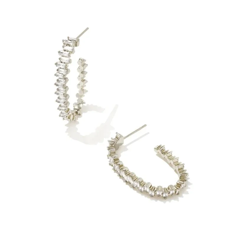 Hoop earrings with leather accents for a sleek and bold combination-Kendra Scott | Juliette Silver Oval Hoop Earrings in White Crystal