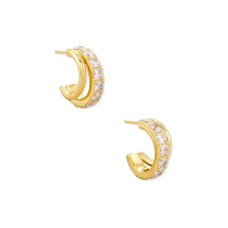 Hoop earrings with oversized designs for a bold, fashion-forward statement-Kendra Scott | Livy Gold Huggie Earrings in White Crystal