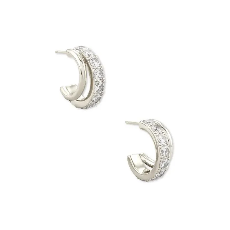 Medium hoop earrings for an everyday look with the perfect balance of style-Kendra Scott | Livy Silver Huggie Earrings in White Crystal