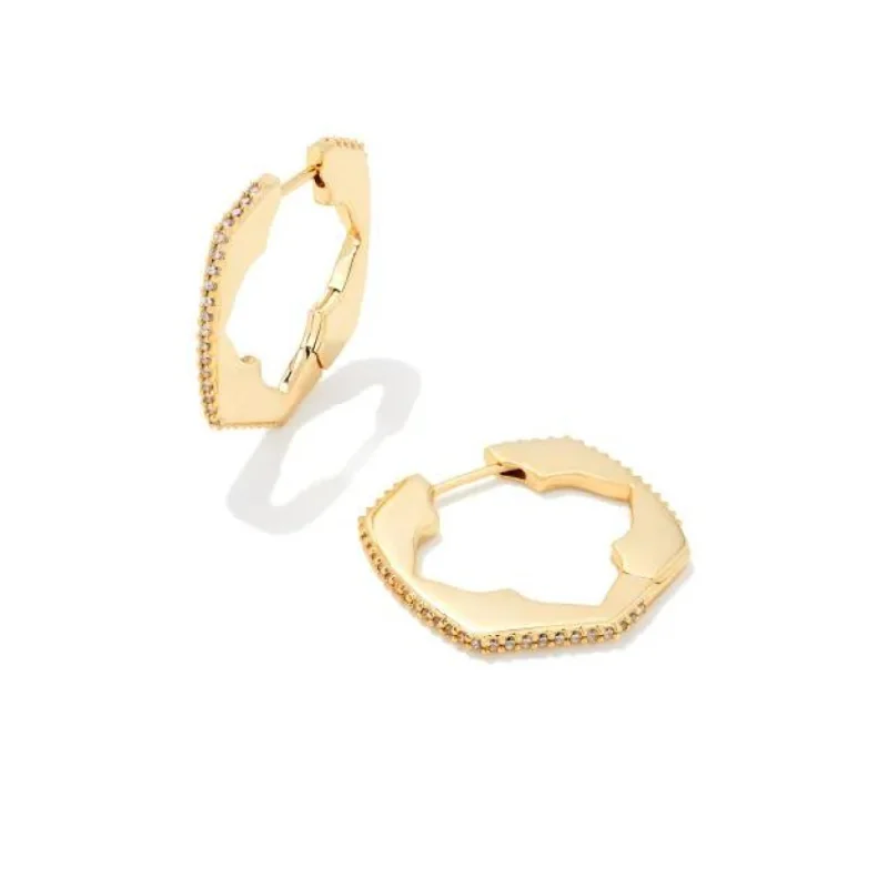 Hoop earrings with diamond-cut surfaces for added sparkle and shine-Kendra Scott | Mallory Gold Huggie Earrings in White Crystal