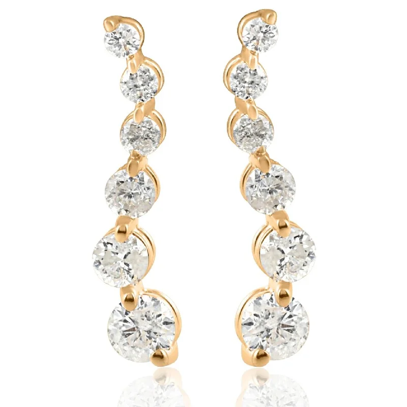 Hoop earrings with artistic filigree designs for an intricate, delicate finish-Ladies 1/2ct Diamond Journey Earrings Yellow Gold