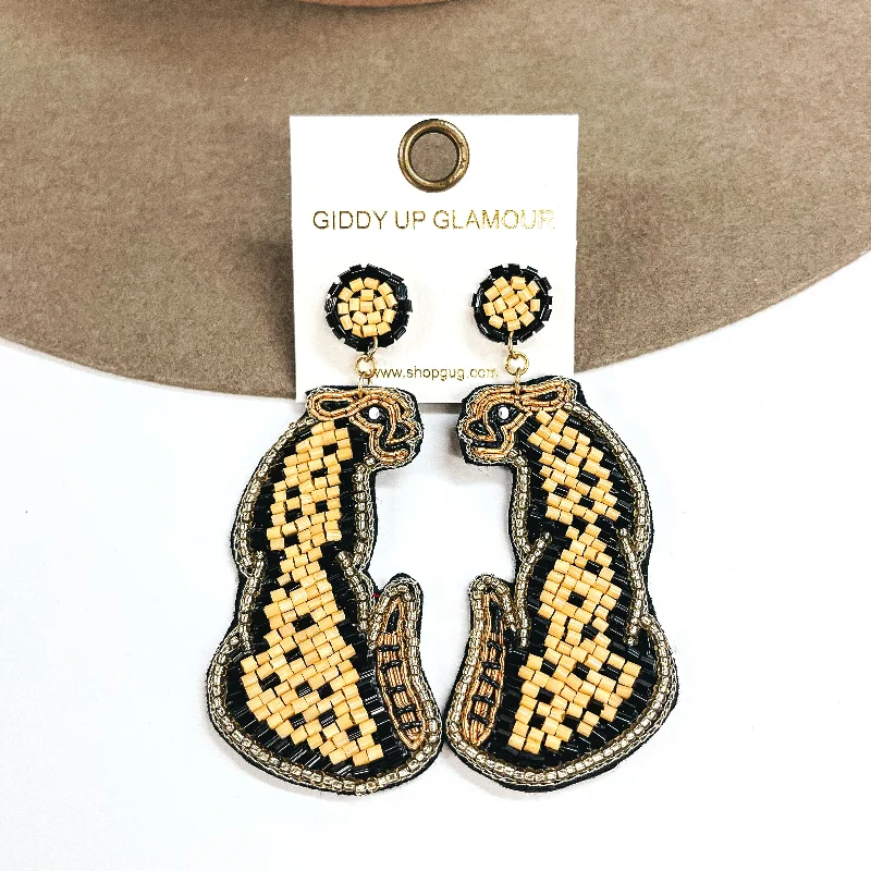 Best hoop earrings with asymmetrical designs for a fashion-forward, avant-garde look-Cheetah Beaded Earrings in Black and Tan