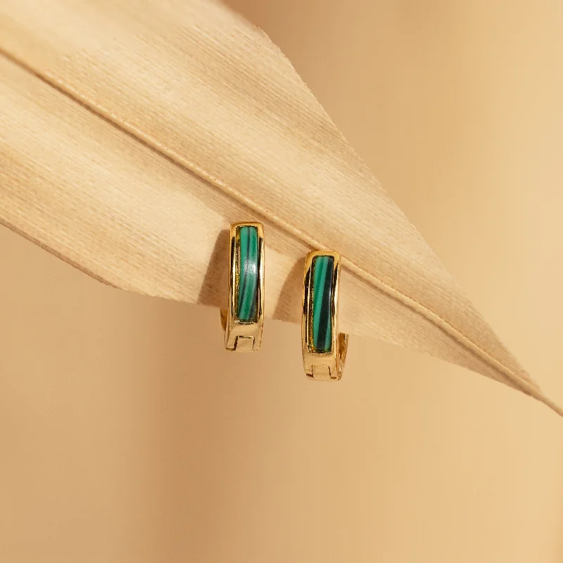 Stylish hoop earrings with diamond accents for an elegant and sparkling effect-Malachite Inlay Huggies